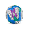 Wisteria Butterfly Dance Tarnish-resistant Silver Charms With Enamel In White Gold Plated