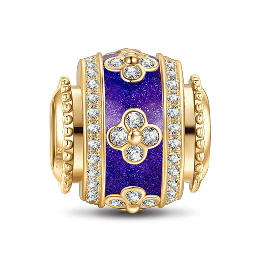 gona- Purple Four-leaf Clover Tarnish-resistant Silver Lucky Charms With Enamel In 14K Gold Plated