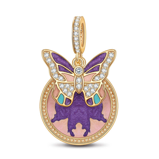 gona- Green Summer's Butterfly Tarnish-resistant Silver Dangle Charms With Enamel In 14K Gold Plated