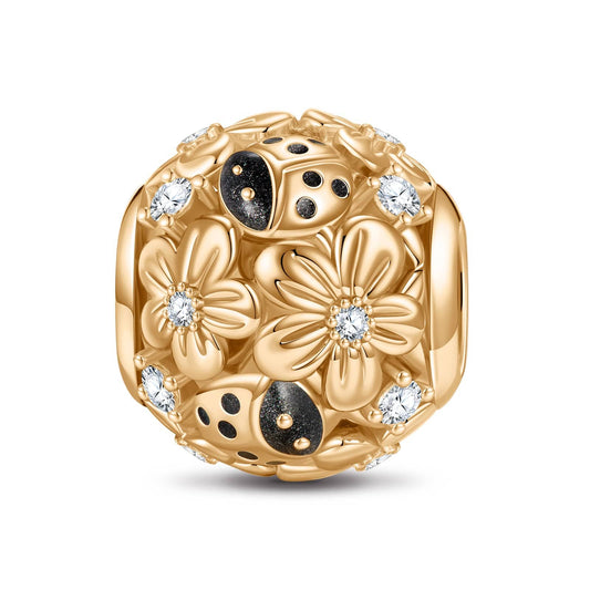 gona- Happy Beetle Tarnish-resistant Silver Charms With Enamel In 14K Gold Plated