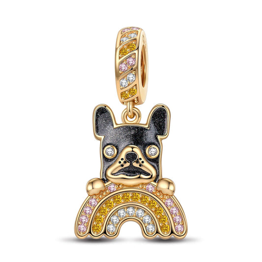 gona- Rainbow French BullDog Tarnish-resistant Silver Animal Dangle Charms With Enamel In 14K Gold Plated