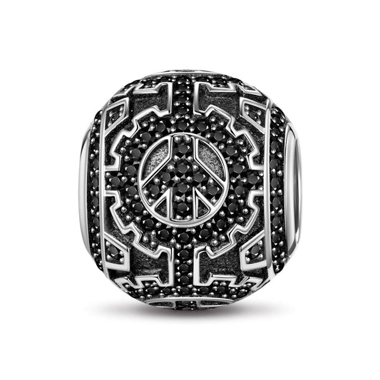 gona- Sterling Silver XL Size Peace Charms With Enamel In Blackened 925 Sterling Silver For Men