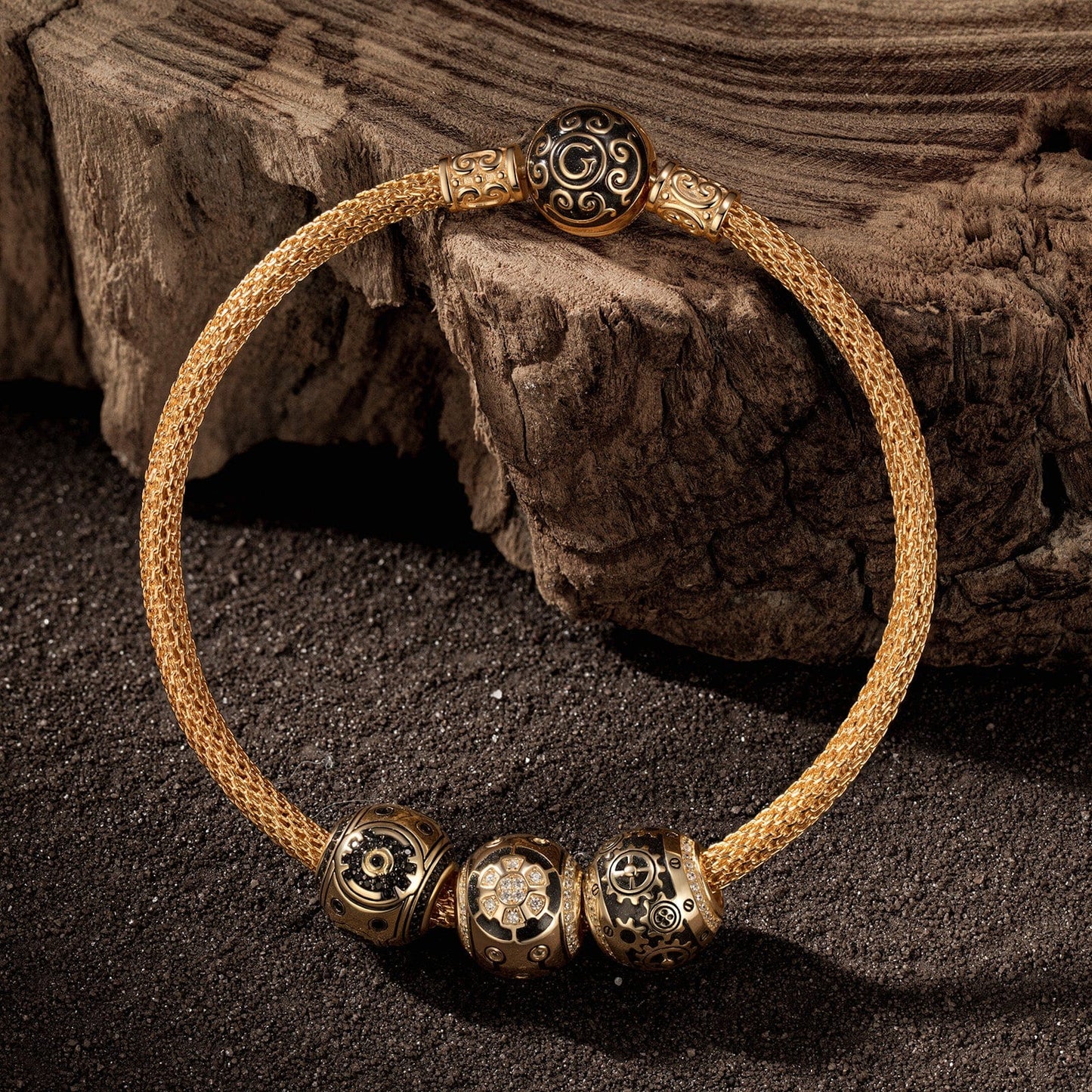 XL Size Mechanical Beauty Tarnish-resistant Silver Charms With Enamel In 14K Gold Plated For Men