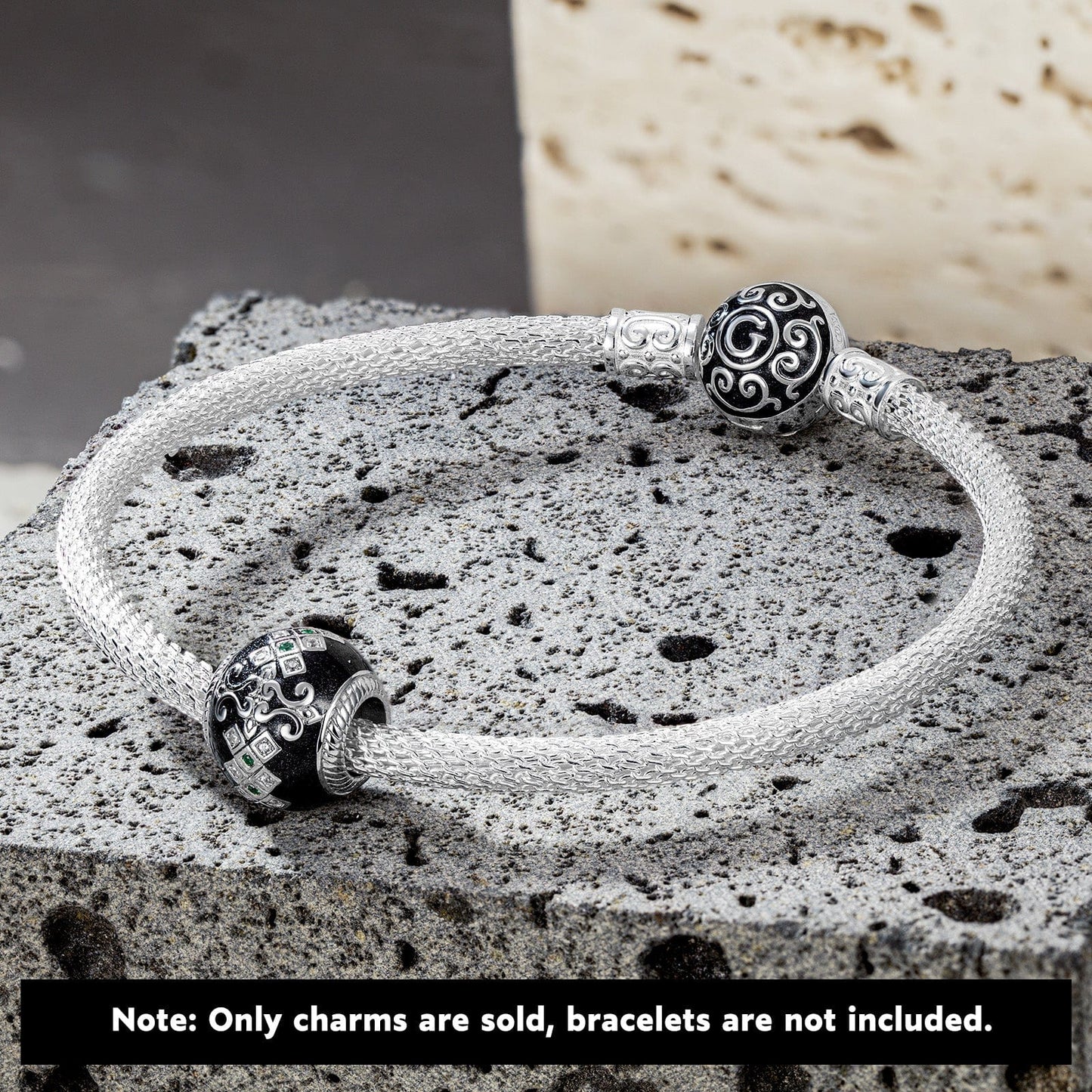 XL Size Flower of Glory Tarnish-resistant Silver Charms With Enamel In White Gold Plated For Men