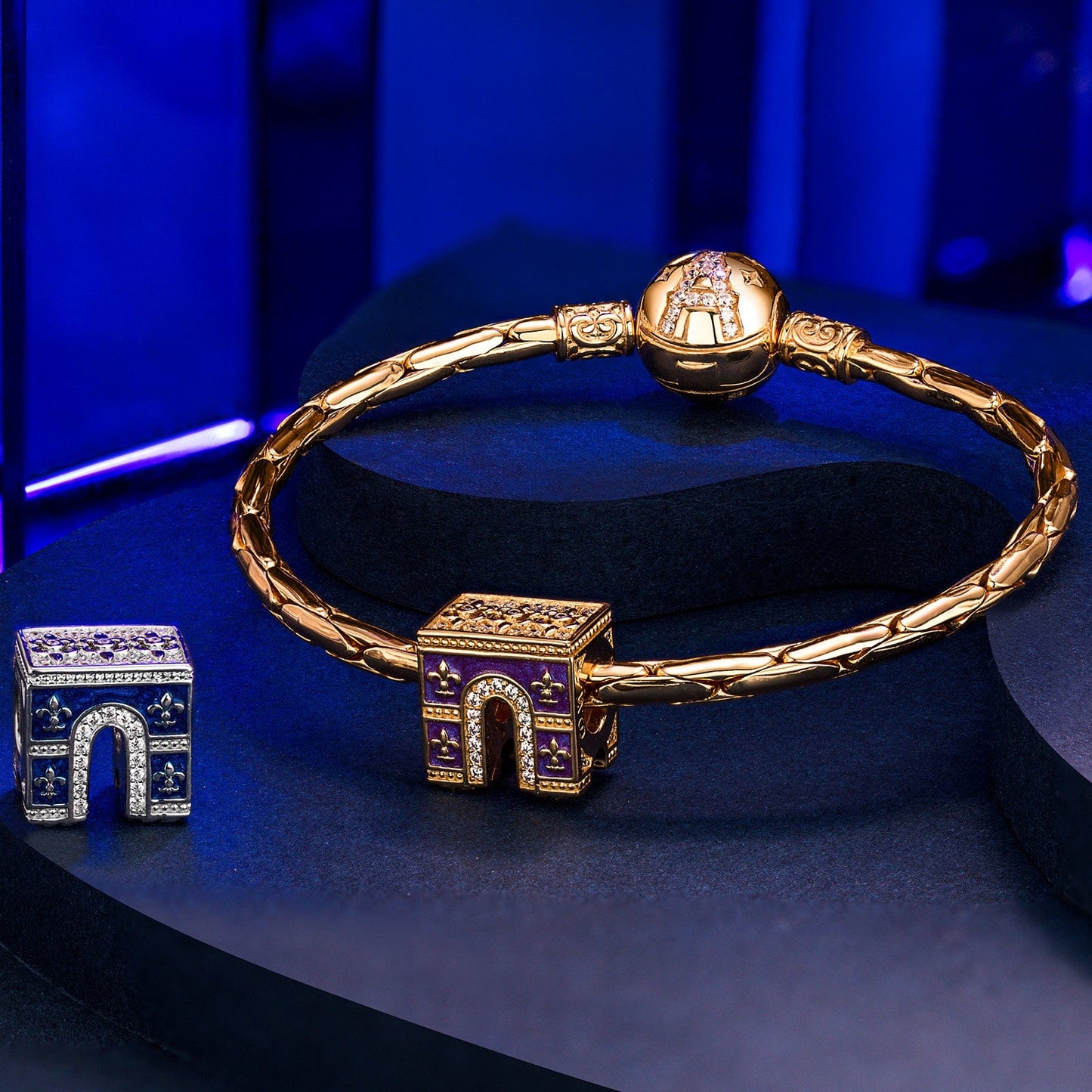 Arc de Triomphe Tarnish-resistant Silver Charms With Enamel In 14K Gold Plated
