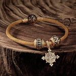 XL Size Prosperity Tarnish-resistant Silver Charms With Enamel In 14K Gold Plated For Men