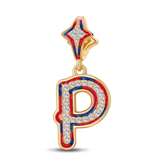 gona- I Love Paris - Letter P Tarnish-resistant Silver Dangle Charms With Enamel In 14K Gold Plated