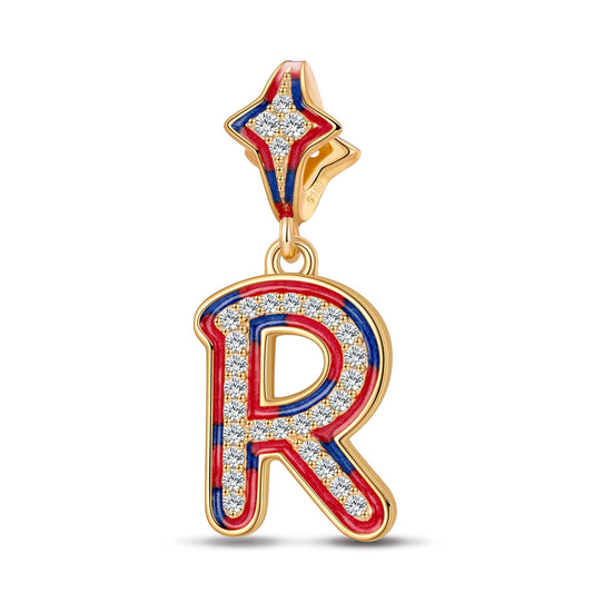 gona- I Love Paris - Letter R Tarnish-resistant Silver Dangle Charms With Enamel In 14K Gold Plated