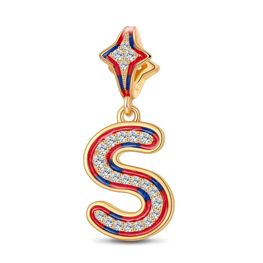 gona- I Love Paris - Letter S Tarnish-resistant Silver Dangle Charms With Enamel In 14K Gold Plated