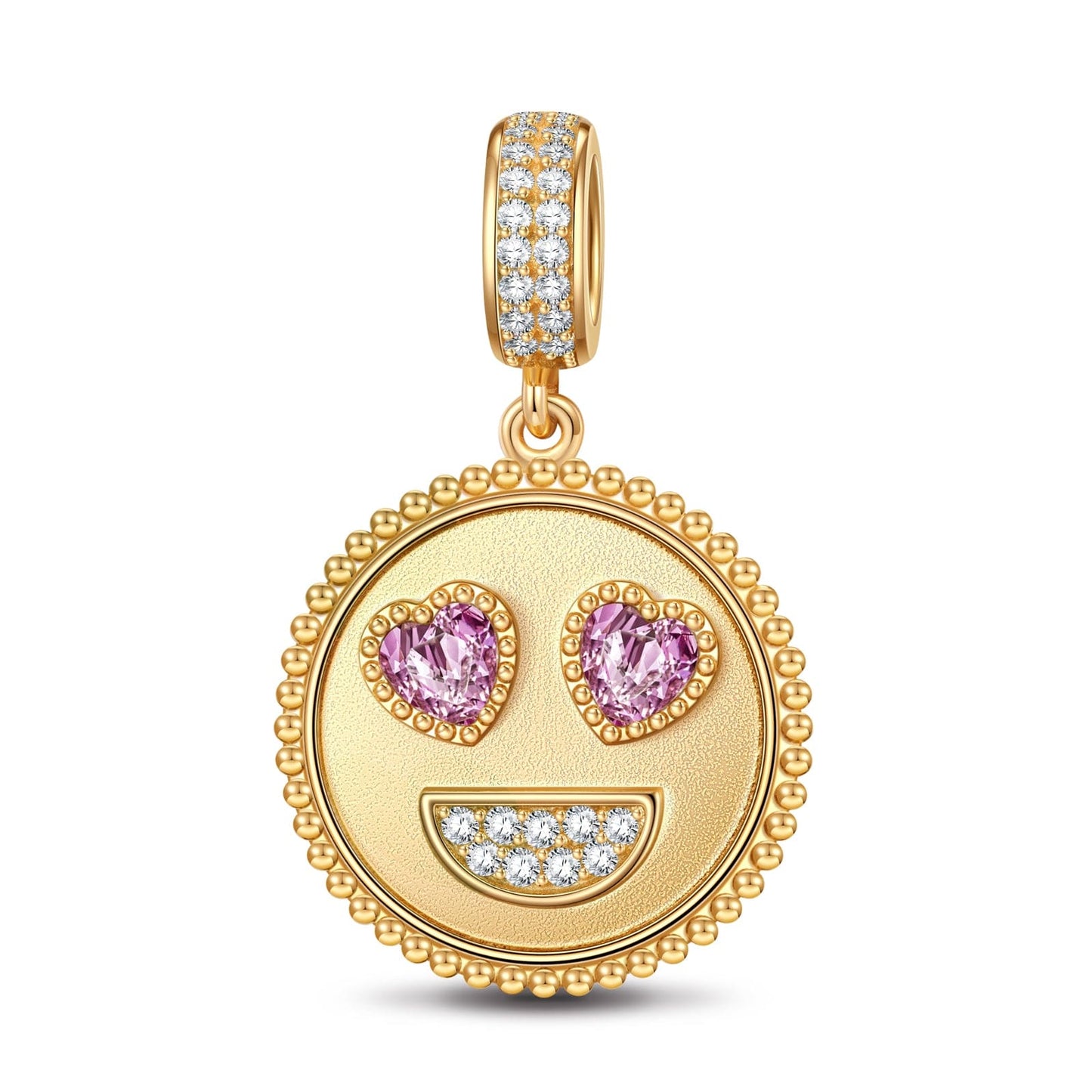 Smiling Face with Heart-Eyes Emoji Tarnish-resistant Silver Dangle Charms In 14K Gold Plated