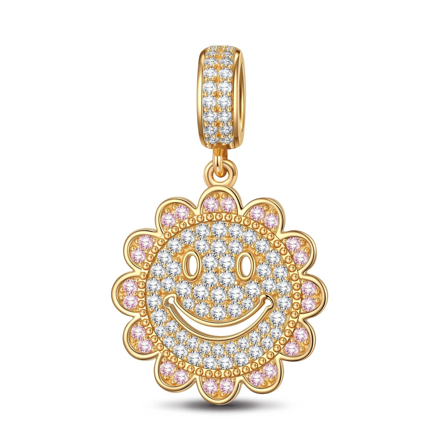 Smiling Sunflower Emoji Tarnish-resistant Silver Dangle Charms In 14K Gold Plated