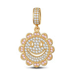Smiling Sunflower Emoji Tarnish-resistant Silver Dangle Charms In 14K Gold Plated