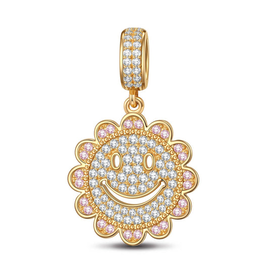 gona- Smiling Sunflower Emoji Tarnish-resistant Silver Dangle Charms In 14K Gold Plated