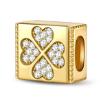 Four-Leaf Clover Tarnish-resistant Silver Rectangular Charms In 14K Gold Plated
