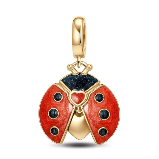 gona- Ladybird Tarnish-resistant Silver Animal Dangle Charms With Enamel In 14K Gold Plated