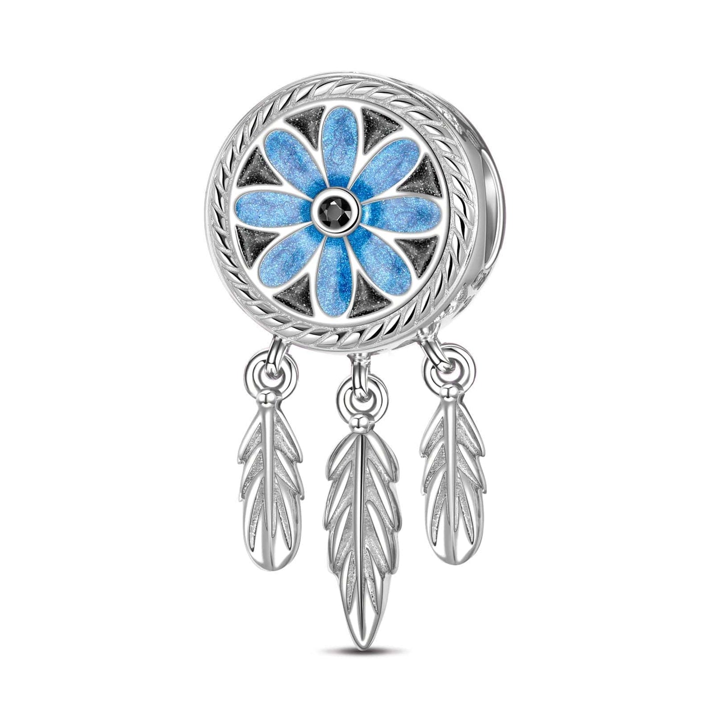 Dreamcatcher XL Size Tarnish-resistant Silver Dangle Charms With Enamel In White Gold Plated For Men