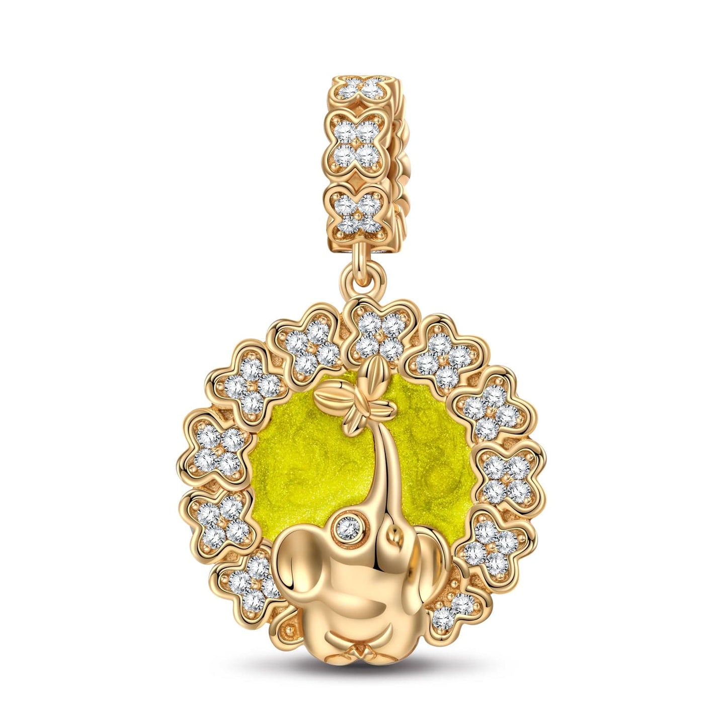 Elephant and Butterfly Tarnish-resistant Silver Animal Dangle Charms With Enamel In 14K Gold Plated
