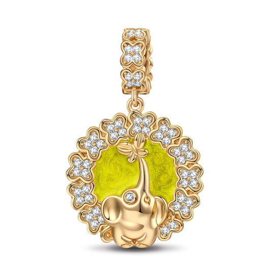 gona- Elephant and Butterfly Tarnish-resistant Silver Animal Dangle Charms With Enamel In 14K Gold Plated