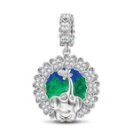 Elephant and Butterfly Tarnish-resistant Silver Animal Dangle Charms With Enamel In White Gold Plated