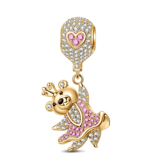gona- Pink Princess Bear Tarnish-resistant Silver Dangle Charms With Enamel In 14K Gold Plated
