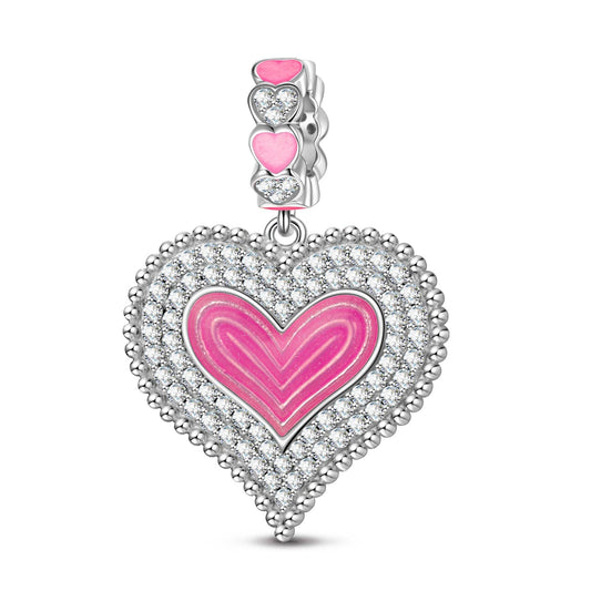 gona- Pink Bouncing Love Tarnish-resistant Silver Dangle Charms With Enamel In White Gold Plated
