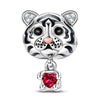Tiger Baby Tarnish-resistant Silver Animal Dangle Charms With Enamel In White Gold Plated - Heartful Hugs Collection
