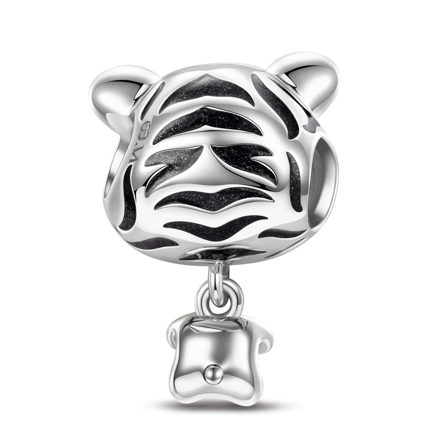 Tiger Baby Tarnish-resistant Silver Animal Dangle Charms With Enamel In White Gold Plated - Heartful Hugs Collection