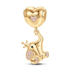 Pink Heart Elephant Tarnish-resistant Silver Animal Dangle Charms In 14K Gold Plated