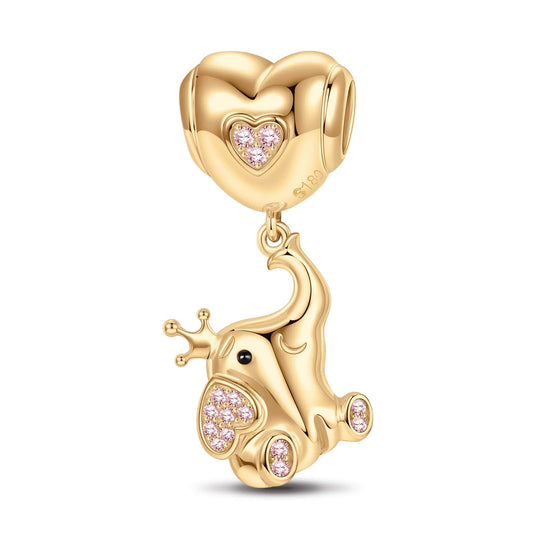 gona- Pink Heart Elephant Tarnish-resistant Silver Animal Dangle Charms In 14K Gold Plated