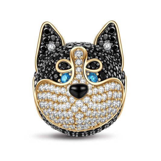 gona- Siberian Husky Tarnish-resistant Silver Animal Charms In 14K Gold Plated
