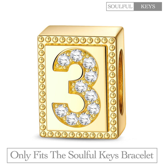gona- Number Three Tarnish-resistant Silver Rectangular Charms In 14K Gold Plated