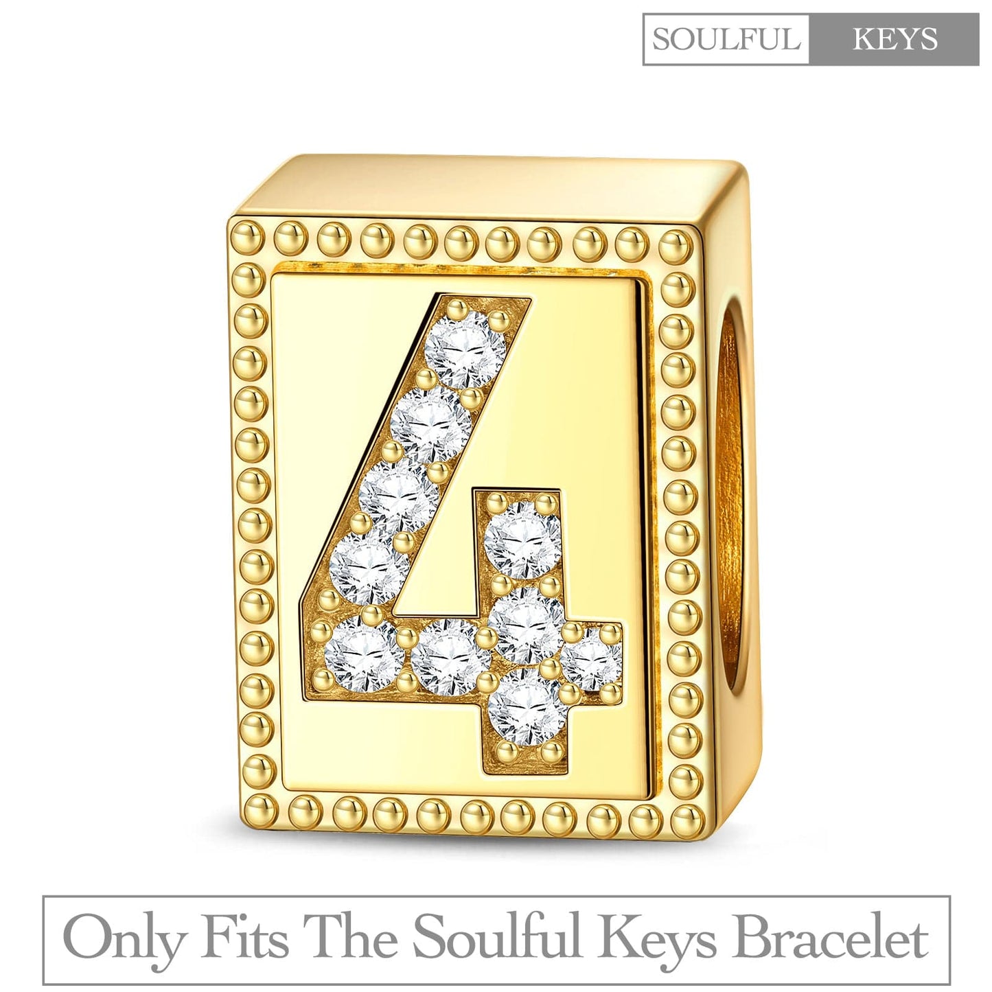 Number Four Tarnish-resistant Silver Rectangular Charms In 14K Gold Plated