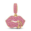 Sophisticated Red Lips Tarnish-resistant Silver Dangle Charms In 14K Gold Plated
