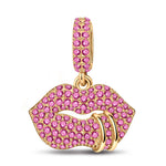 Sophisticated Red Lips Tarnish-resistant Silver Dangle Charms In 14K Gold Plated