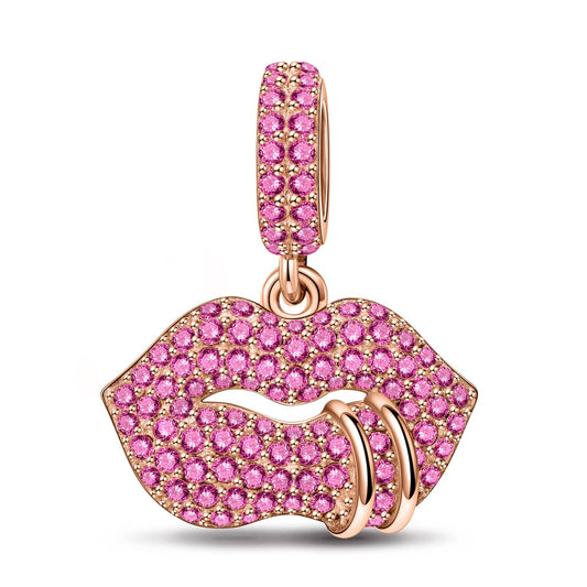 gona- Sophisticated Red Lips Tarnish-resistant Silver Dangle Charms In Rose Gold Plated