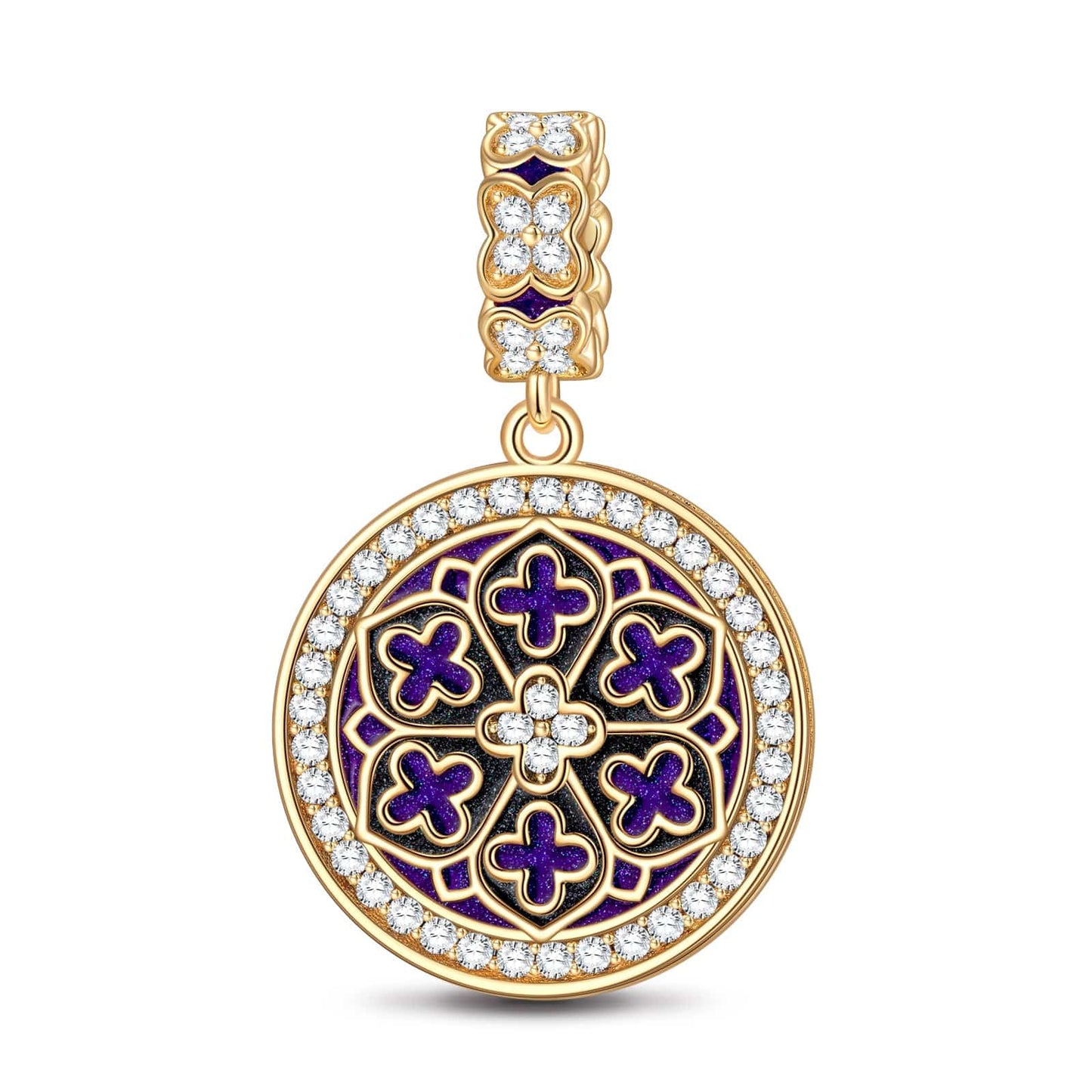 Lucky Clover Tarnish-resistant Silver Dangle Charms With Enamel In 14K Gold Plated
