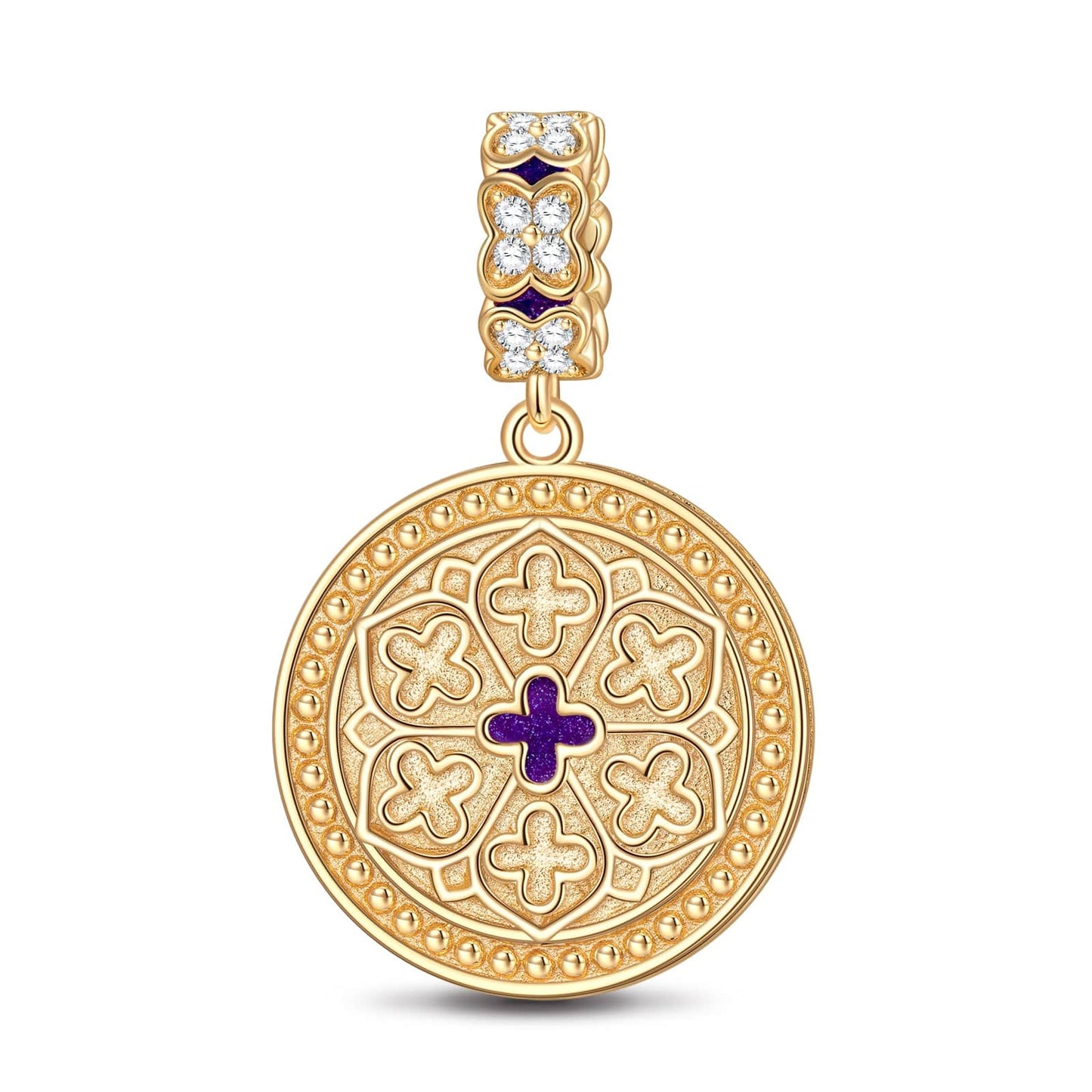 Lucky Clover Tarnish-resistant Silver Dangle Charms With Enamel In 14K Gold Plated