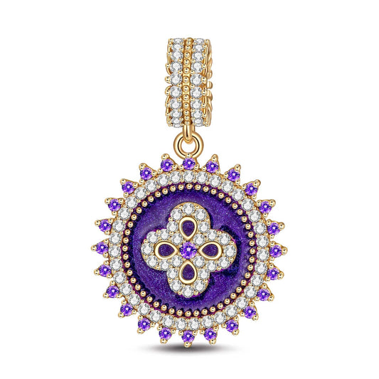 gona- Blooming Four-leaf Clover Tarnish-resistant Silver Dangle Charms With Enamel In 14K Gold Plated