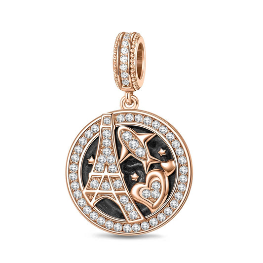 gona- Fly to Paris Tarnish-resistant Silver Dangle Charms With Enamel In Rose Gold Plated