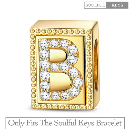 gona- Letter B Tarnish-resistant Silver Rectangular Charms In 14K Gold Plated