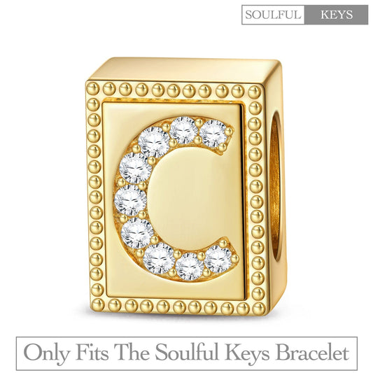 gona- Letter C Tarnish-resistant Silver Rectangular Charms In 14K Gold Plated