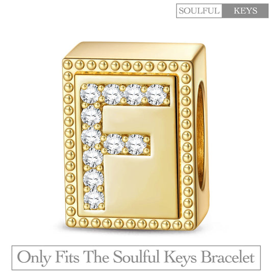gona- Letter F Tarnish-resistant Silver Rectangular Charms In 14K Gold Plated