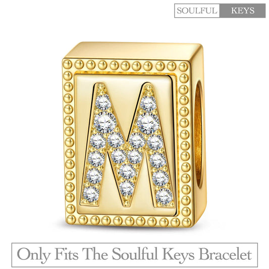 gona- Letter M Tarnish-resistant Silver Rectangular Charms In 14K Gold Plated