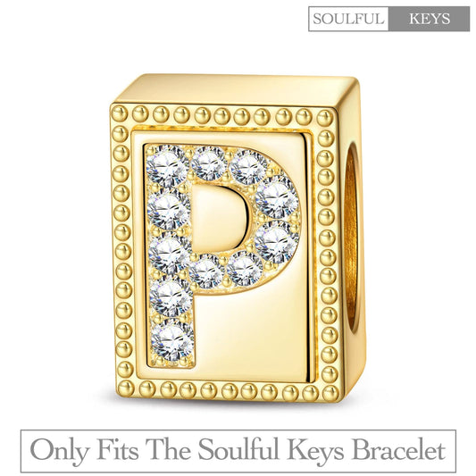 gona- Letter P Tarnish-resistant Silver Rectangular Charms In 14K Gold Plated