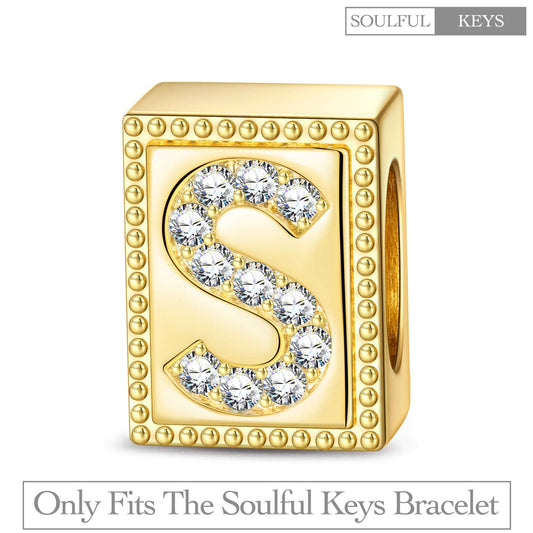 gona- Letter S Tarnish-resistant Silver Rectangular Charms In 14K Gold Plated