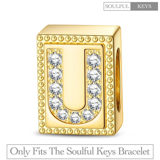 gona- Letter U Tarnish-resistant Silver Rectangular Charms In 14K Gold Plated