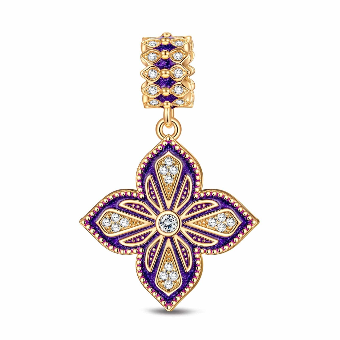 Pointed Leaves Clover Tarnish-resistant Silver Dangle Charms With Enamel In 14K Gold Plated
