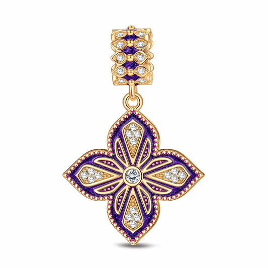 gona- Pointed Leaves Clover Tarnish-resistant Silver Dangle Charms With Enamel In 14K Gold Plated
