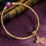 Pointed Leaves Clover Tarnish-resistant Silver Dangle Charms With Enamel In 14K Gold Plated
