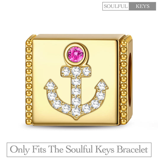 gona- Anchor Tarnish-resistant Silver Rectangular Charms In 14K Gold Plated